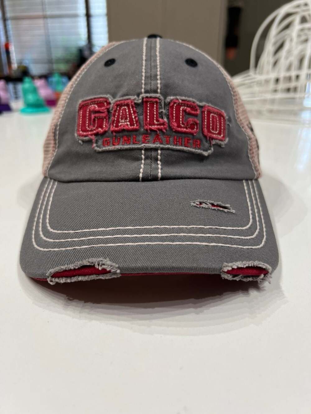Galco Gunleather Distressed Trucker Hat Grey Red Est. 1969 One Size